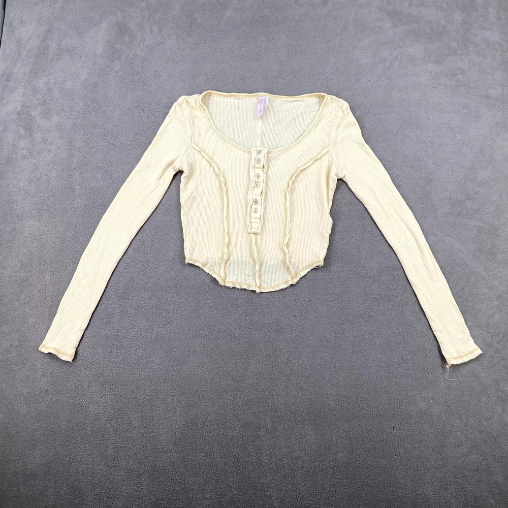 Urban Outfitters Out From Under Cropped Top Womens Small Ivory Henley Neck